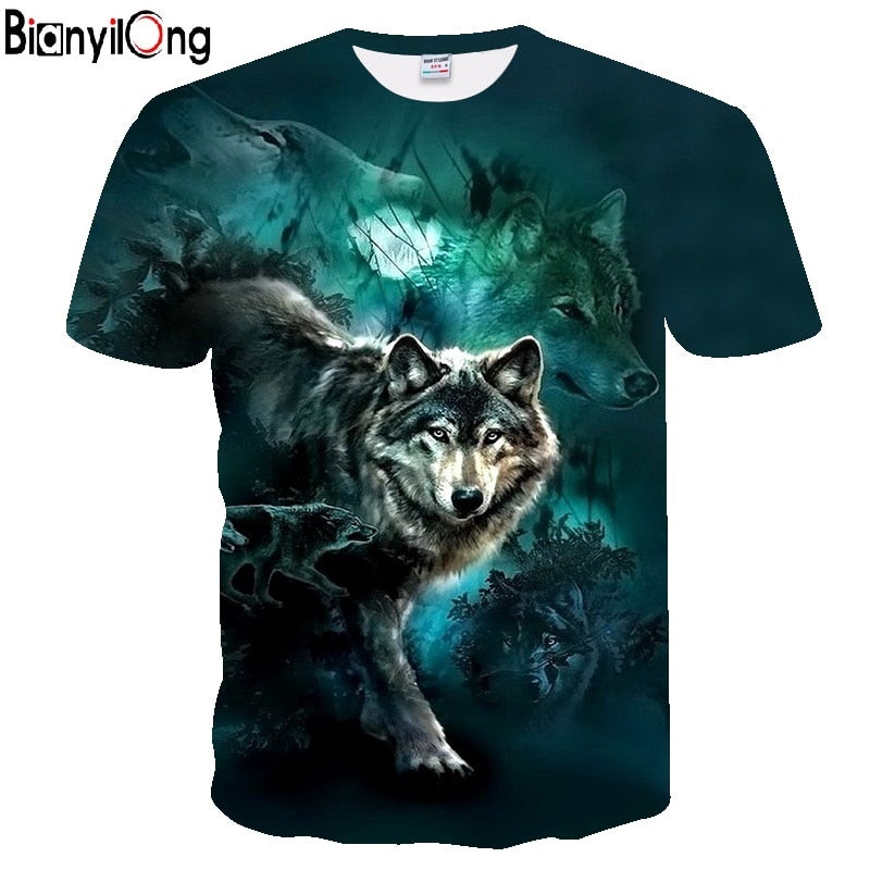 BIANYILONG 2018 men t shirt Wolf print T shirts 3D Men T-shirts