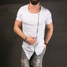 Load image into Gallery viewer, New Fashion Asymmetrical Men Long T shirt  Side Zipper O Neck Short Sleeve T-Shirt Hip Hip Tops Tee Long middle zipper tshirt