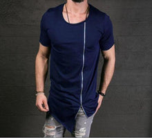 Load image into Gallery viewer, New Fashion Asymmetrical Men Long T shirt  Side Zipper O Neck Short Sleeve T-Shirt Hip Hip Tops Tee Long middle zipper tshirt