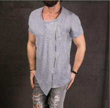 Load image into Gallery viewer, New Fashion Asymmetrical Men Long T shirt  Side Zipper O Neck Short Sleeve T-Shirt Hip Hip Tops Tee Long middle zipper tshirt