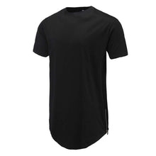 Load image into Gallery viewer, Men Casual T-Shirt Curve Hem Side With Zipper Short Sleeve Streetwear Men Long line Hip Pop Style Tops Fashion Men Extend Swag T