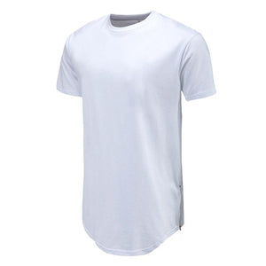 Men Casual T-Shirt Curve Hem Side With Zipper Short Sleeve Streetwear Men Long line Hip Pop Style Tops Fashion Men Extend Swag T