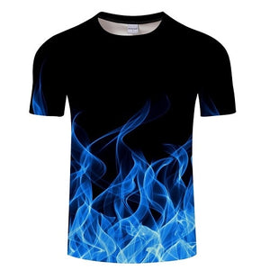 Blue Flaming tshirt Men Women t shirt 3d t-shirt Black Tee Casual Top Anime Camiseta Streatwear Short Sleeve Tshirt Asian size