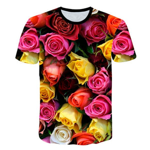 2019 New Spring Beautiful Flowers Print Casual T-shirt Men/Women Summer Tees Quick Dry 3D Print Tshirts Tops Fashion Tops