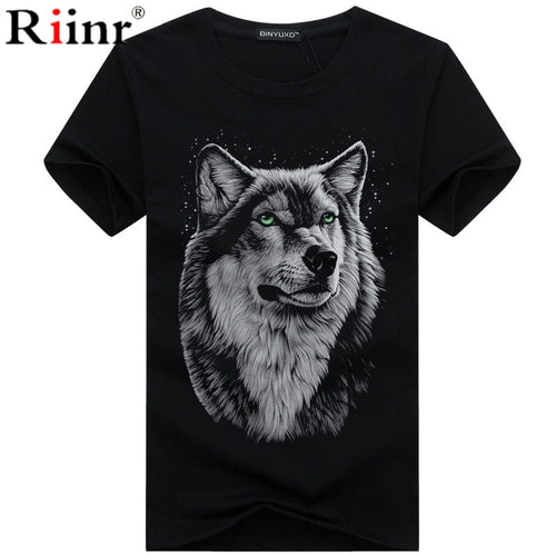 Men's clothing T-Shirt White T shirt Casual Cotton Wolf Printed Cartoon Short Sleeve Tee Shirt Men Brand Tee shirt 5XL