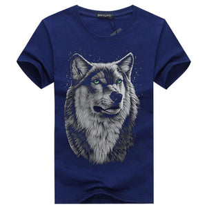 Men's clothing T-Shirt White T shirt Casual Cotton Wolf Printed Cartoon Short Sleeve Tee Shirt Men Brand Tee shirt 5XL