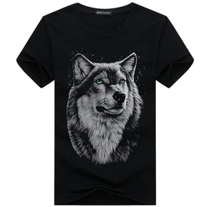 Men's clothing T-Shirt White T shirt Casual Cotton Wolf Printed Cartoon Short Sleeve Tee Shirt Men Brand Tee shirt 5XL