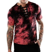 Load image into Gallery viewer, Laamei Brand Men Summer Soft T-shirt Sexy Cool Printed Tees Short Sleeve Lace Up Tops Daily Men&#39;s Wear T-shirt Tops