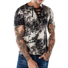 Load image into Gallery viewer, Laamei Brand Men Summer Soft T-shirt Sexy Cool Printed Tees Short Sleeve Lace Up Tops Daily Men&#39;s Wear T-shirt Tops