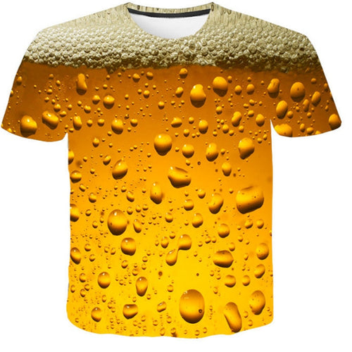 Aliexpress men's Quick dry net cloth large size man/wommen style  beer bubble digital print T-shirt men's wear sport undershirt