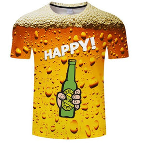 Aliexpress men's Quick dry net cloth large size man/wommen style  beer bubble digital print T-shirt men's wear sport undershirt