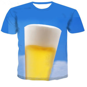 Aliexpress men's Quick dry net cloth large size man/wommen style  beer bubble digital print T-shirt men's wear sport undershirt