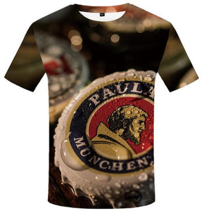 Aliexpress men's Quick dry net cloth large size man/wommen style  beer bubble digital print T-shirt men's wear sport undershirt