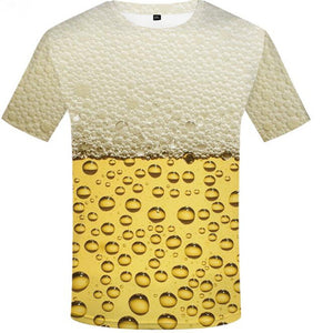 Aliexpress men's Quick dry net cloth large size man/wommen style  beer bubble digital print T-shirt men's wear sport undershirt