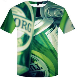Aliexpress men's Quick dry net cloth large size man/wommen style  beer bubble digital print T-shirt men's wear sport undershirt