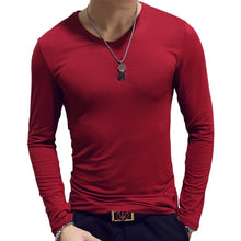 Load image into Gallery viewer, Spring Autumn Period Long Sleeve Cultivate One&#39;s Morality Men&#39;s T-shirt Sets O-neck Solid Polyester T Shirt Men Red Blue Black