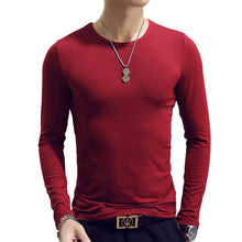 Load image into Gallery viewer, Spring Autumn Period Long Sleeve Cultivate One&#39;s Morality Men&#39;s T-shirt Sets O-neck Solid Polyester T Shirt Men Red Blue Black